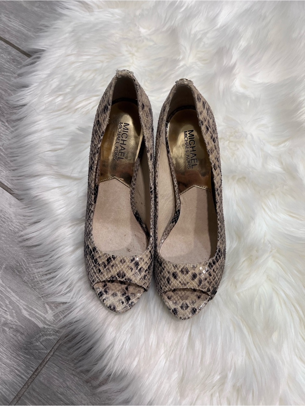 MICHAEL Michael Kors Nude Snake-Print Peep-Toe Heels